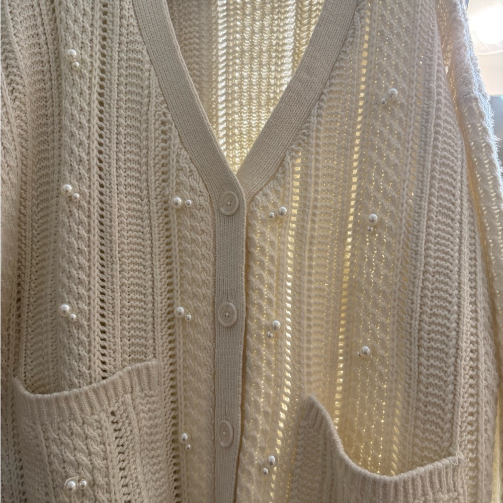 Chic Cream Cardigan with Pearl Details